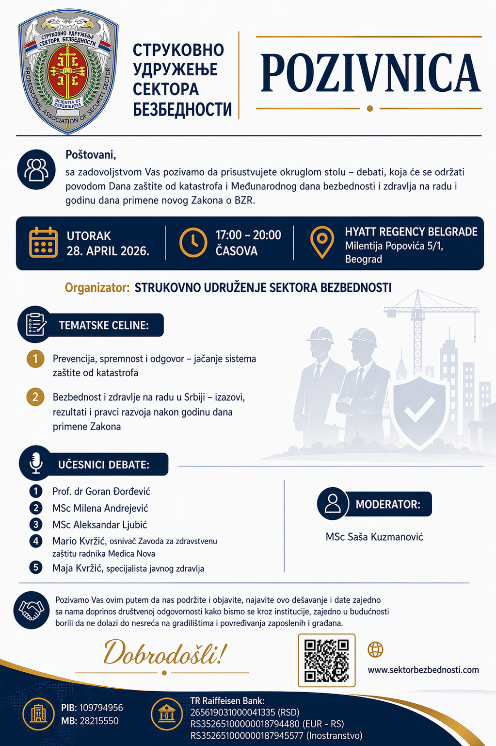 SUSB organizuje stručnu diskusiju u susret međunarodnim danima BZR i zaštite od katastrofa 28.04.’26.god.